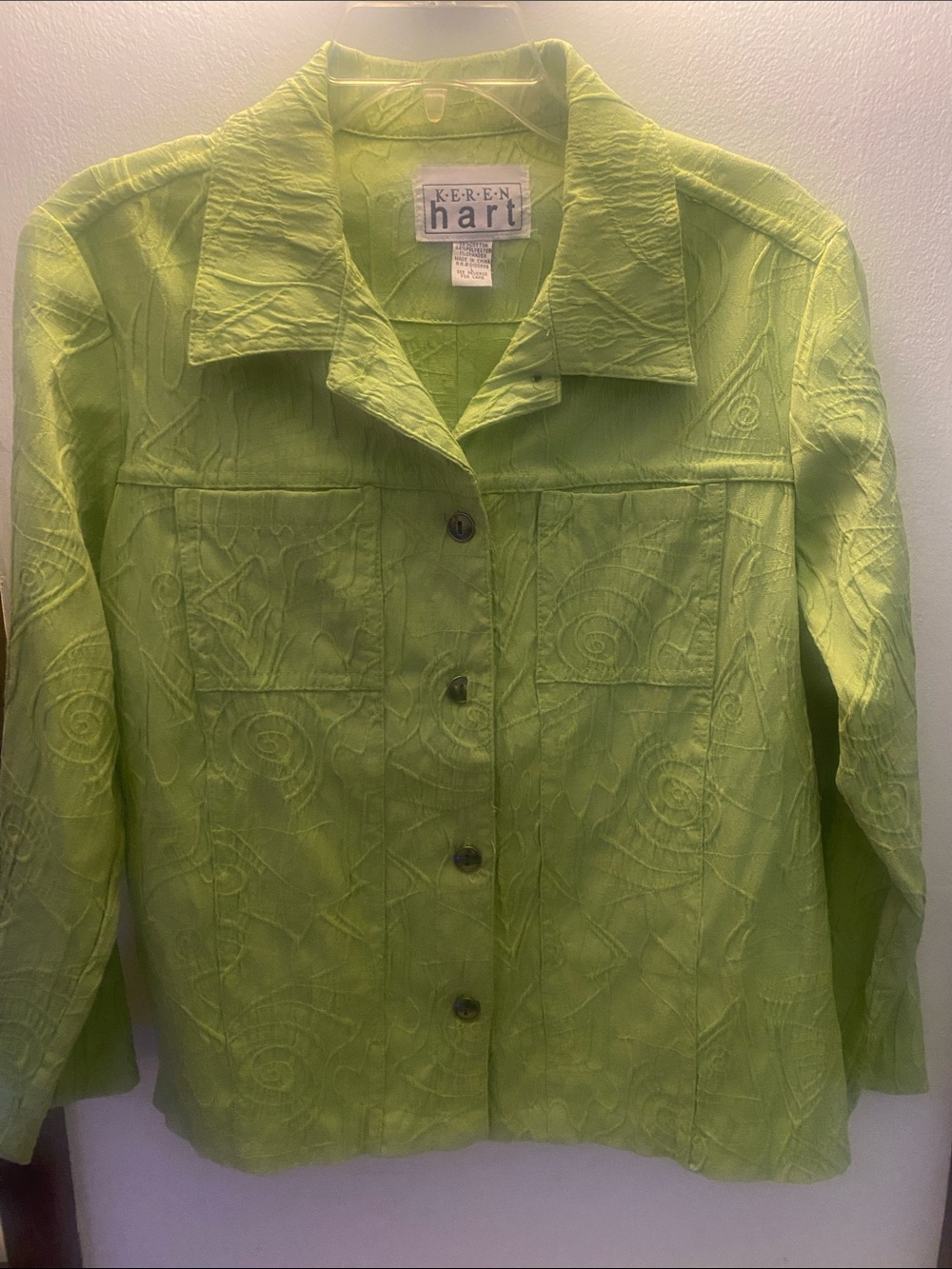 KEREN hart Lime Green Embroidered Jean Jacket